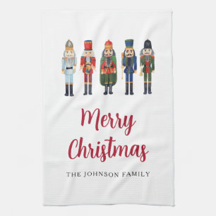 Red Cute Nutcracker Merry Christmas Kitchen Towel
