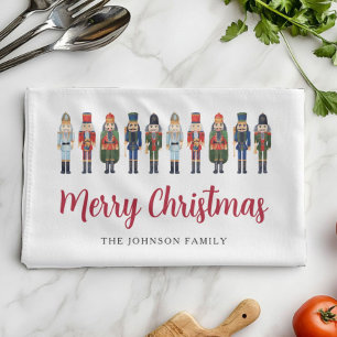 Red Cute Nutcracker Merry Christmas Kitchen Towel