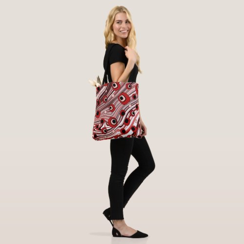 Red Cute Retro Style Wavy Pattern with Black Color Tote Bag