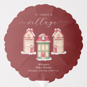 Red Cute Snow Gingerbread Village Baby Shower  Balloon