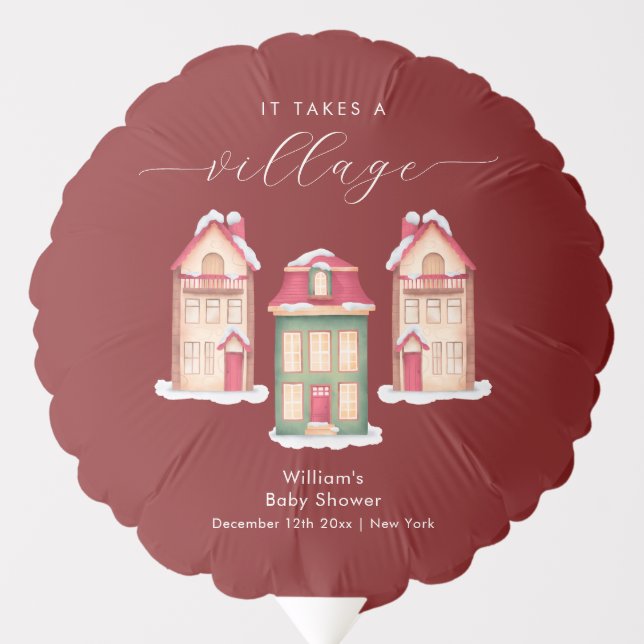 Red Cute Snow Gingerbread Village Baby Shower  Balloon (Front)