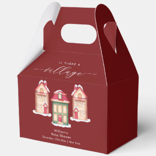 Red Cute Snow Gingerbread Village Baby Shower Favor Boxes