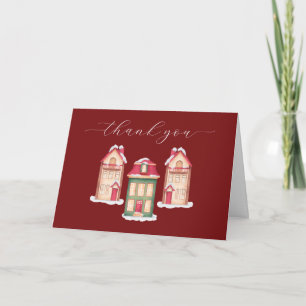 Red Cute Snow Gingerbread Village Baby Shower Letterpress Thank You Card