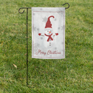 Red Cute Snowman Garden Flag