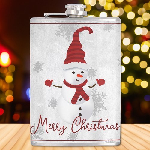 Red Cute Snowman Holiday Flask