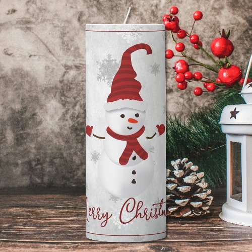 Red Cute Snowman Holiday Large Pillar Candle