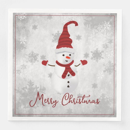 Red Cute Snowman Holiday Paper Napkin