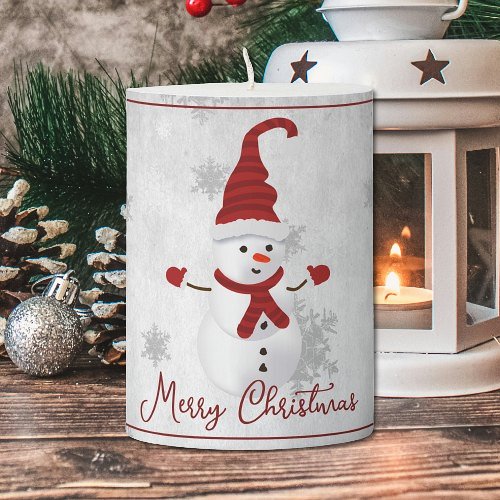Red Cute Snowman Holiday Pillar Candle
