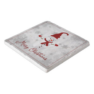 Red Cute Snowman Holiday Trivet