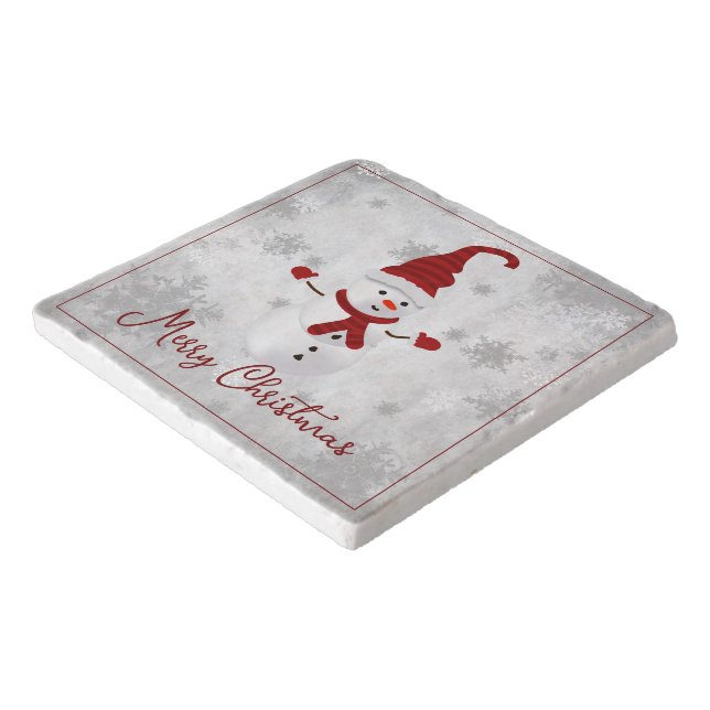 Red Cute Snowman Holiday Trivet (Corner)