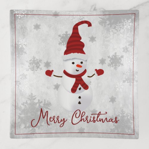 Red Cute Snowman Trinket Tray