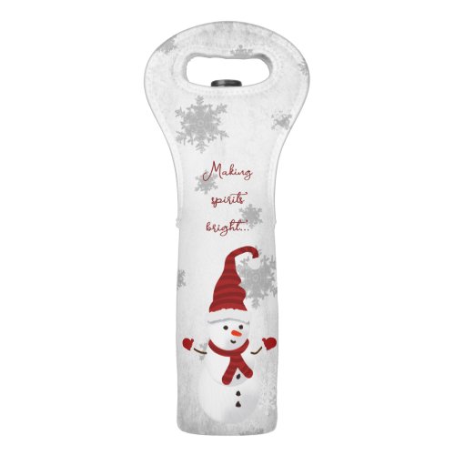 Red Cute Snowman Wine Tote