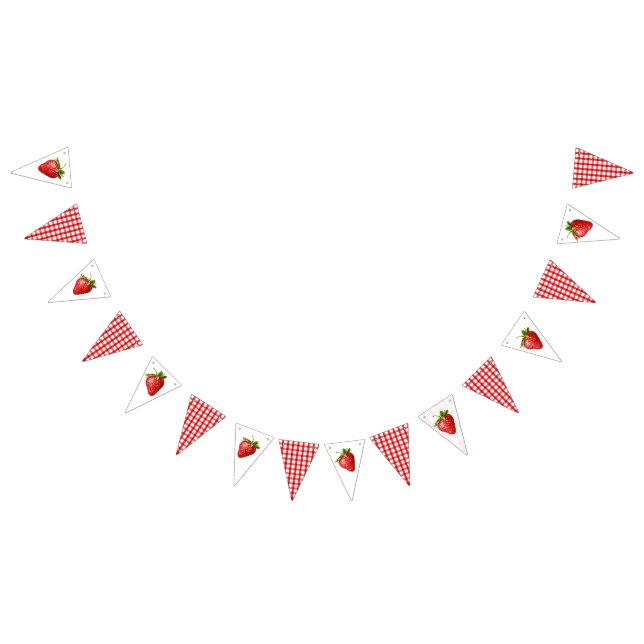 Red Cute Strawberry Berry First 1st Baby Birthday Bunting Flags (All)