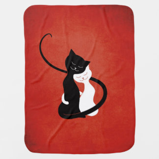Red Cute White And Black Cats In Love Receiving Blanket