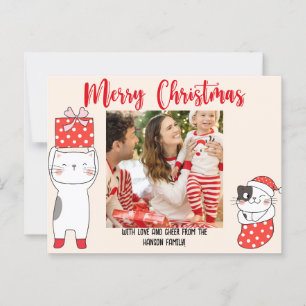 Red Cutesy Cat Christmas Card