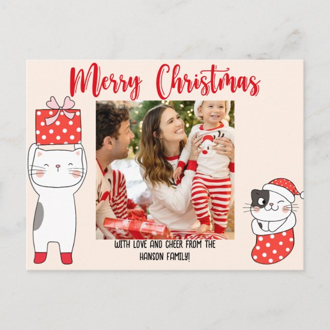 Red Cutesy Cat Christmas Card (Front)