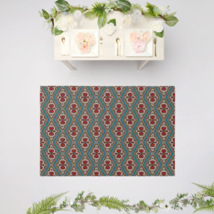 Red Cyan Copper Azulejos Tile Pattern Elegance Outdoor Rug