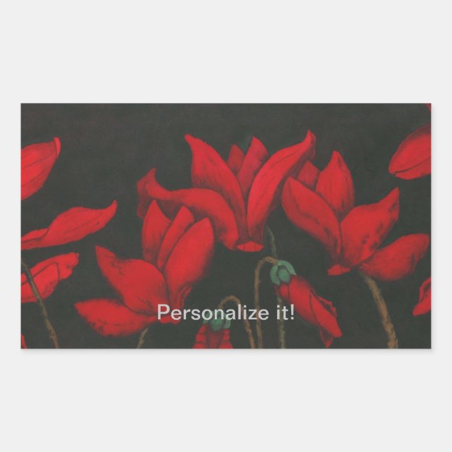 Red Cyclamen on a dark black background Rectangular Sticker (Front)