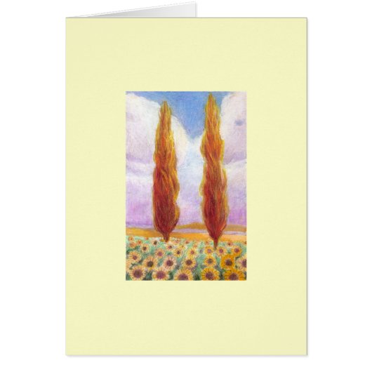 Red Cypresses in Sunflower Field Cards (Front)