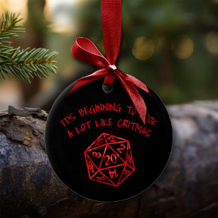 Red D20 Critmas   PNP Tabletop Role Player Dice Ceramic Ornament
