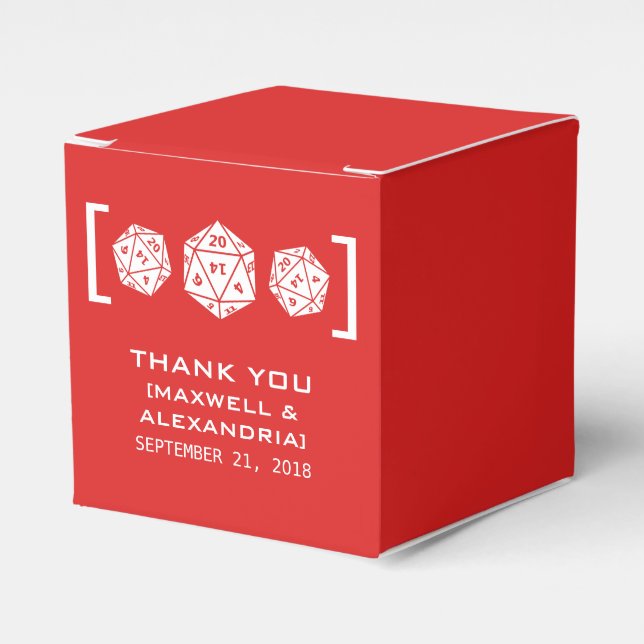 Red D20 Dice Gamer Favor Boxes (Front Side)