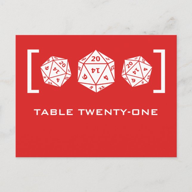 Red D20 Dice Gamer Table Number Postcard (Front)