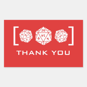 Red D20 Dice Gamer Thank You Stickers