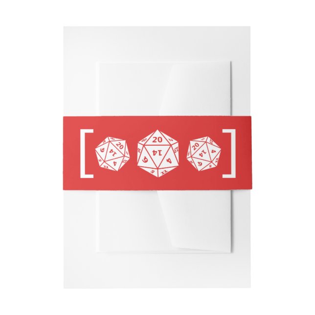 Red D20 Dice Gamer Wedding Belly Bands Invitation Belly Band (Front Example)
