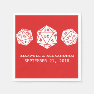 Red D20 Dice Gamer Wedding Paper Napkins