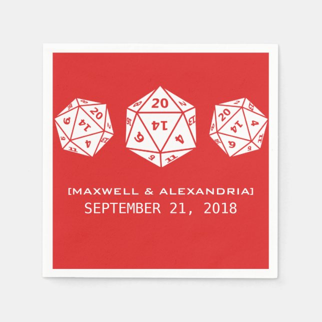 Red D20 Dice Gamer Wedding Paper Napkins (Front)