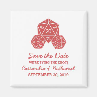Red D20 Dice Save the Date Magnet
