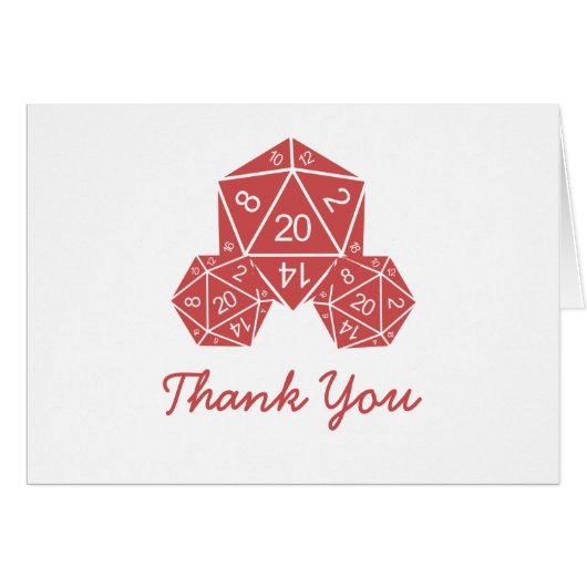 Red D20 Dice Thank You Card (Front Horizontal)