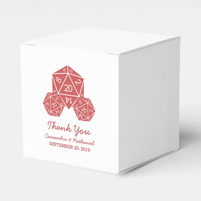 Red D20 Dice Wedding Favor Boxes (Front Side)