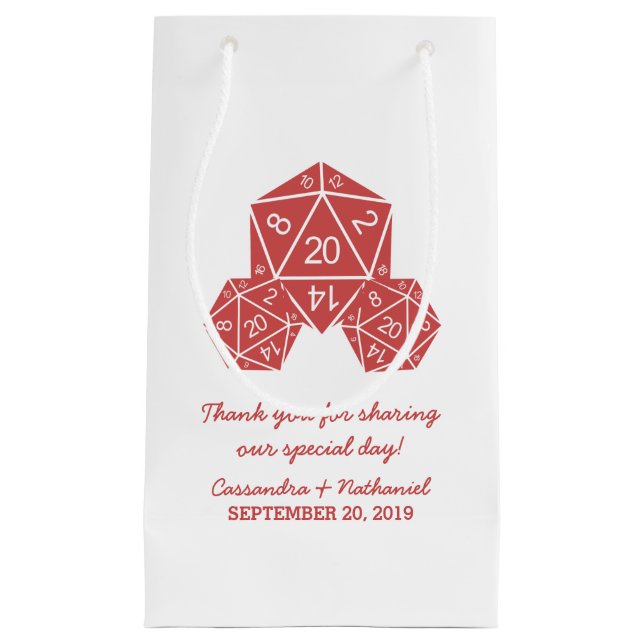 Red D20 Dice Wedding Gift Bag (Front)