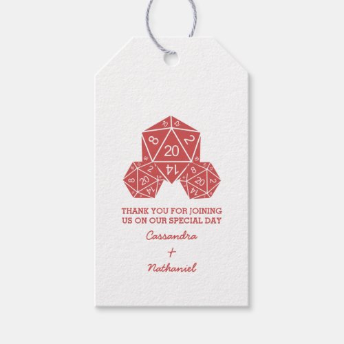 Red D20 Dice Wedding Gift Tags