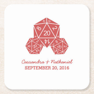Red D20 Dice Wedding Paper Coasters