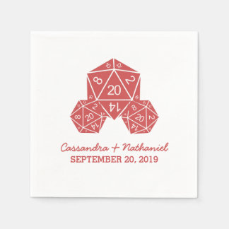 Red D20 Dice Wedding Paper Napkins