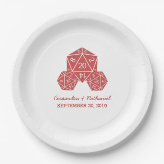 Red D20 Dice Wedding Paper Plates