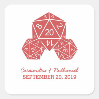 Red D20 Dice Wedding Stickers