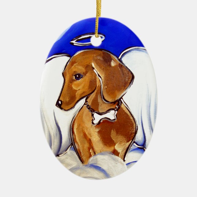 Red Dachshund Angel Ceramic Ornament (Front)