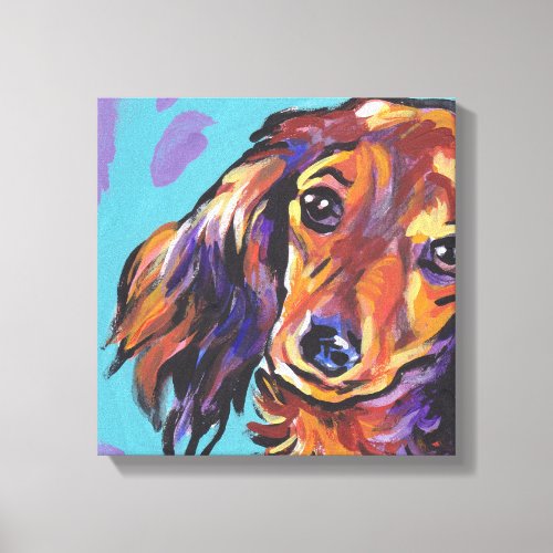 Red Dachshund Bright Pop Art wrapped canvas