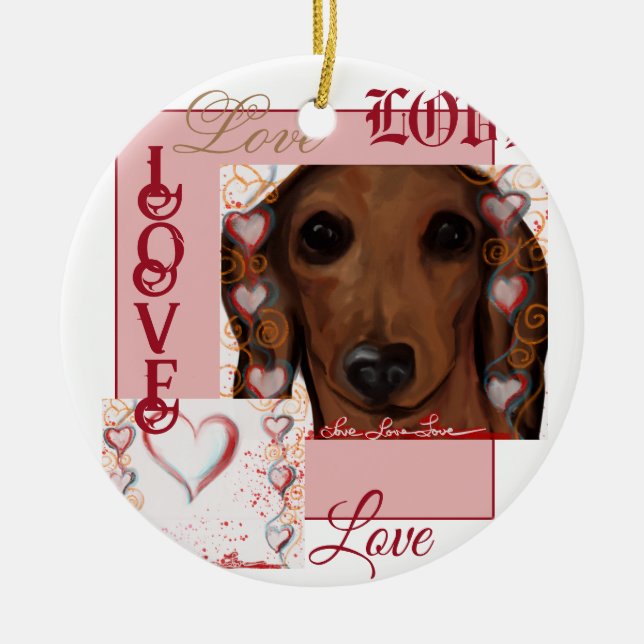 Red Dachshund      Ceramic Ornament (Front)