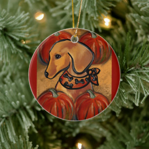 Red dachshund ceramic ornament