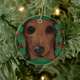Red Dachshund Ceramic Ornament