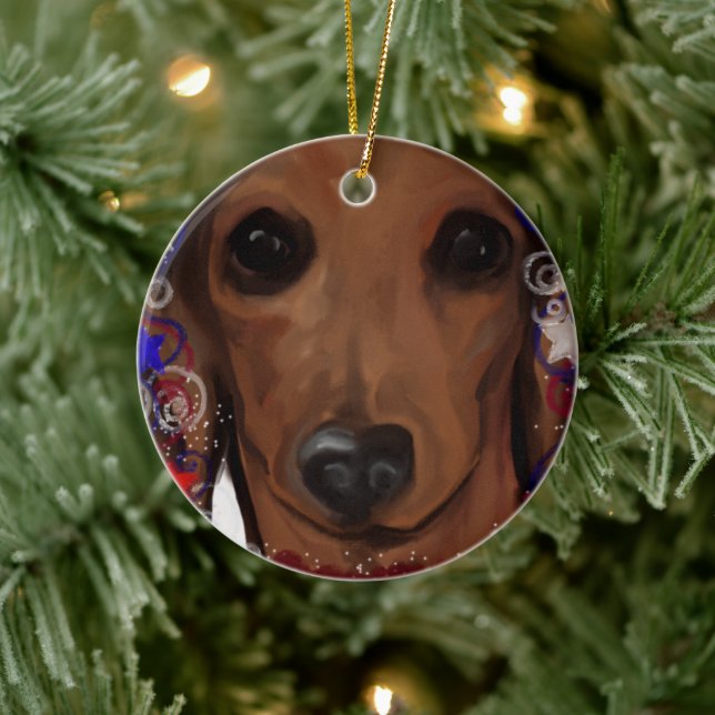 Red Dachshund      Ceramic Ornament (Tree)