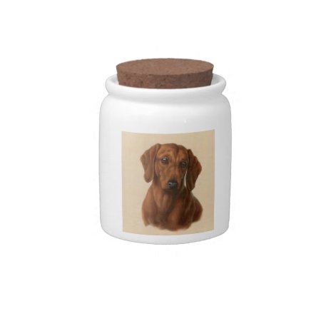 Red Dachshund Dog Treat Candy Jar