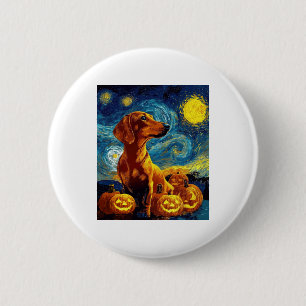 Red Dachshund of van gogh starry night halloween F Button
