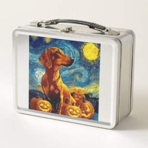 Red Dachshund of van gogh starry night halloween F Metal Lunch Box