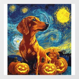 Red Dachshund of van gogh starry night halloween F Wall Decal