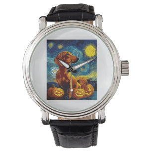 Red Dachshund of van gogh starry night halloween F Watch